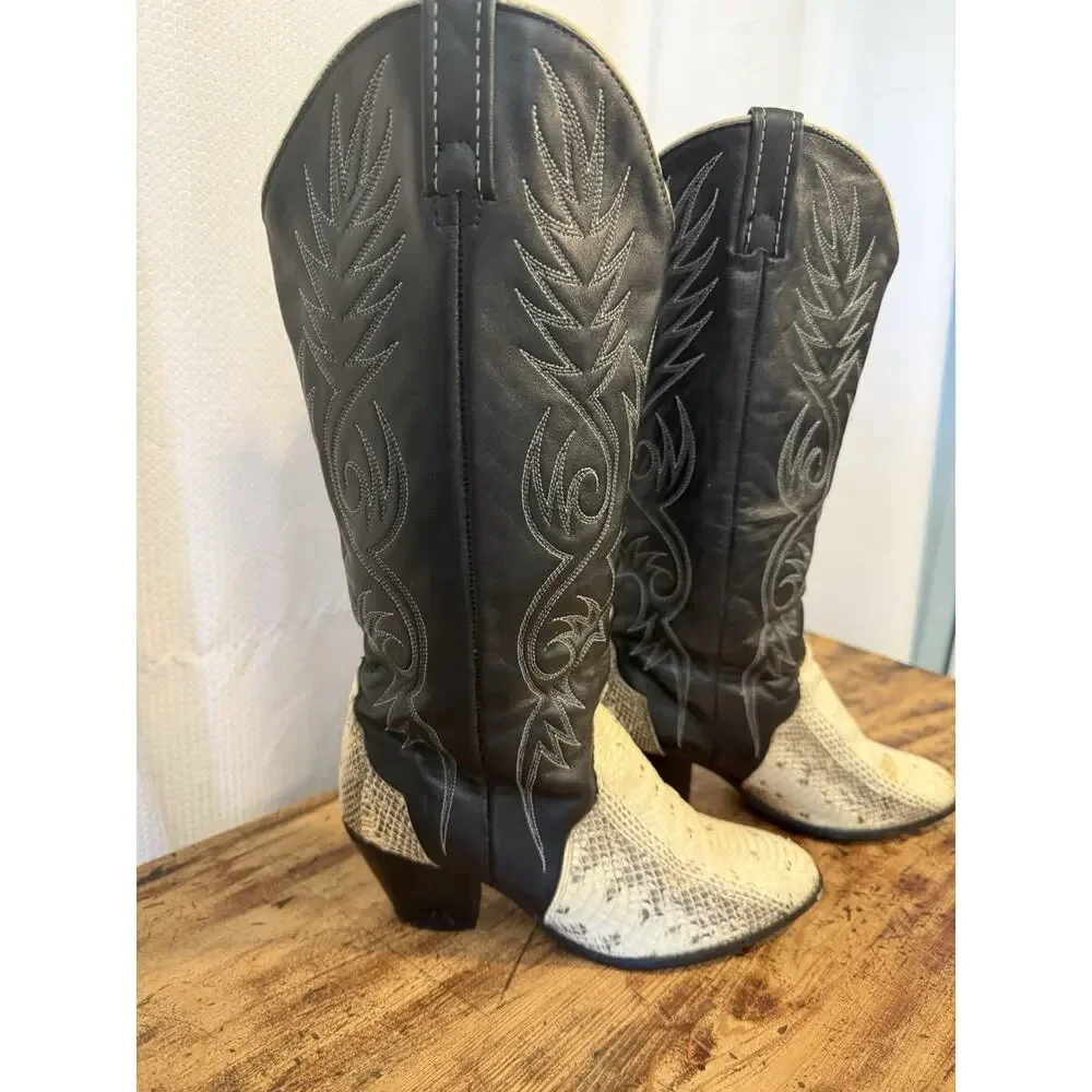 Acme Womens Western Leather Snake‎ Skin Cowgirl Cowboy Boots 0735 9.5 M Black